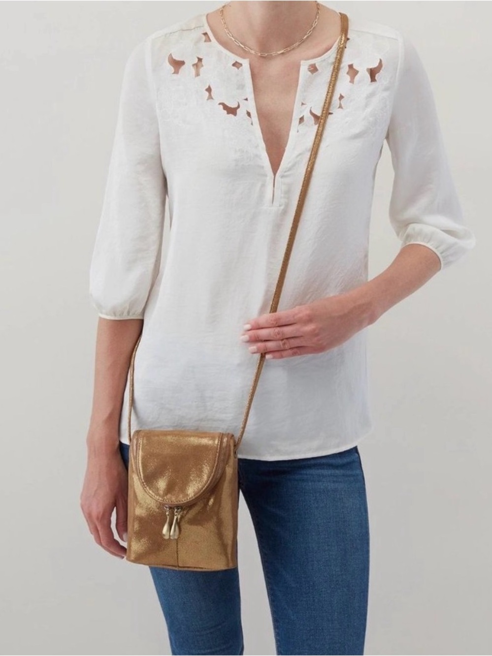Hobo Fern Metallic Bronze Gold Leather Crossbody Bag Mini Phone Purse NWOT - Picture 14 of 14